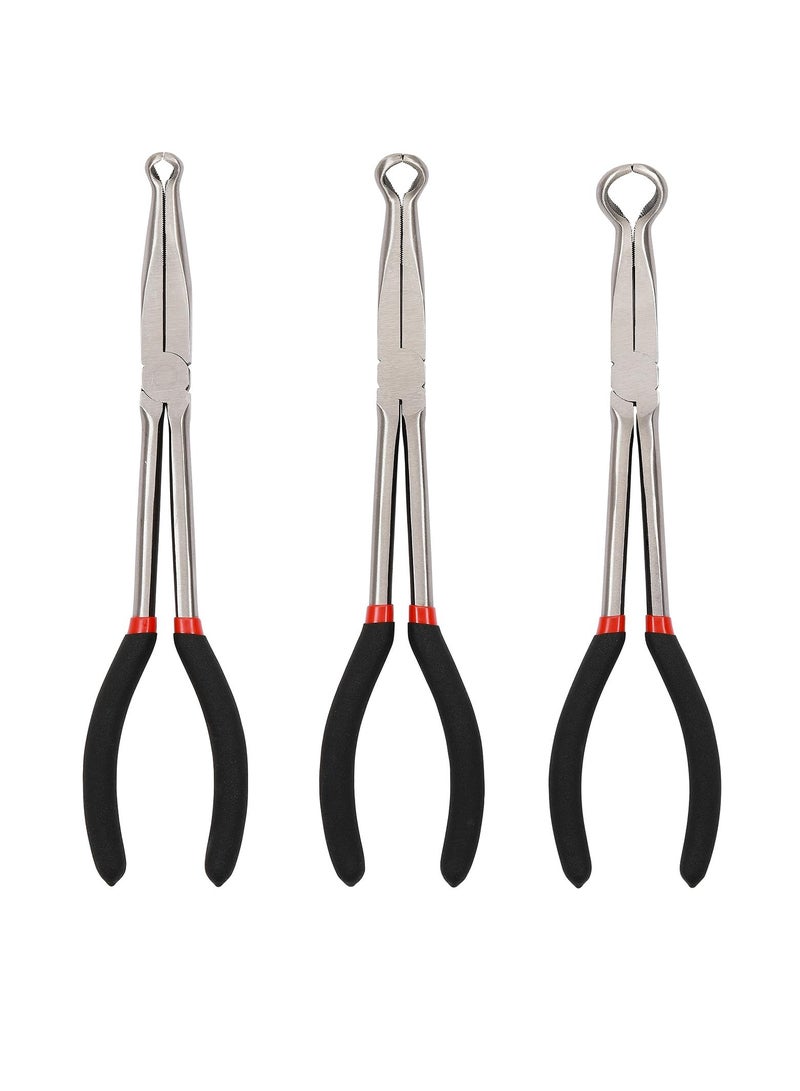 Excefore Long Handle Pliers, 3 Pcs 11" Hose Gripper Plier Set, 5/16-Inch, 1/2-Inch, 3/4-Inch Dia, Offset Spark Plug Boot Removal Pliers Serrated Jaws for Hard to Reach Narrow Spaces, Black & Red  - Image 1