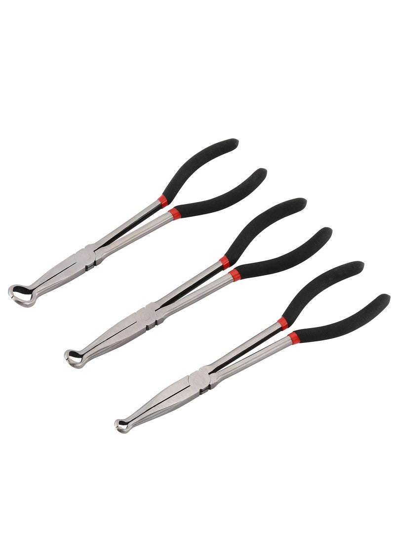 Excefore Long Handle Pliers, 3 Pcs 11" Hose Gripper Plier Set, 5/16-Inch, 1/2-Inch, 3/4-Inch Dia, Offset Spark Plug Boot Removal Pliers Serrated Jaws for Hard to Reach Narrow Spaces, Black & Red  - Image 2
