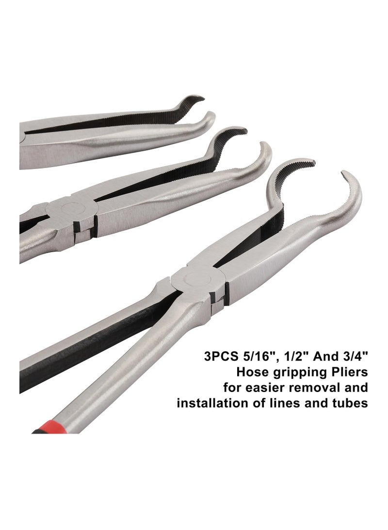 Excefore Long Handle Pliers, 3 Pcs 11" Hose Gripper Plier Set, 5/16-Inch, 1/2-Inch, 3/4-Inch Dia, Offset Spark Plug Boot Removal Pliers Serrated Jaws for Hard to Reach Narrow Spaces, Black & Red  - Image 3