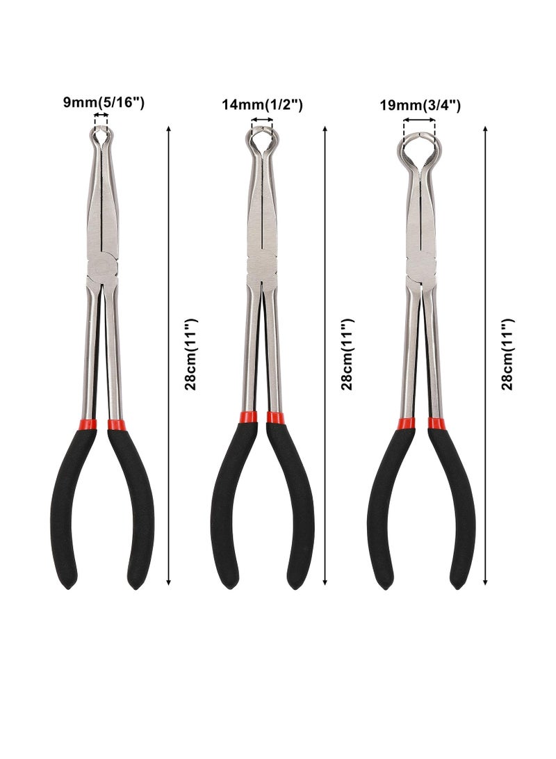 Excefore Long Handle Pliers, 3 Pcs 11" Hose Gripper Plier Set, 5/16-Inch, 1/2-Inch, 3/4-Inch Dia, Offset Spark Plug Boot Removal Pliers Serrated Jaws for Hard to Reach Narrow Spaces, Black & Red  - Image 4