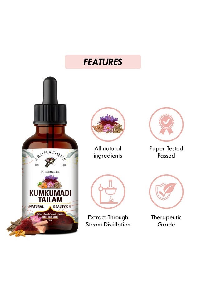 AROMATIQUE - Kumkumadi Tailam For Scars,Blemishes, Wrinkles, Finelines, Acne And Skin Brightening.Kumkumadi Face Oil For Glowing Skin 30Ml - Image 1
