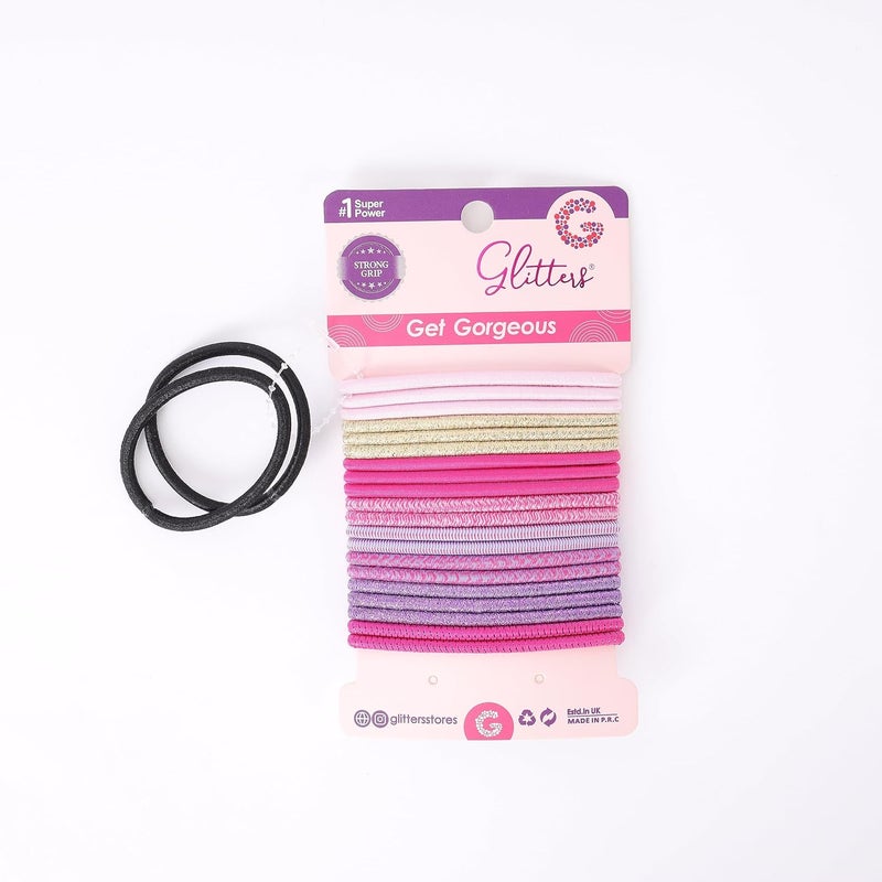 Glitters مجموعة أربطة شعر جليترز العصرية الأنيقة المرنة والجميلة باللون الوردي للأطفال والفتيات (مجموعة: 20+2 أربطة شعر مجانية) - Image 1