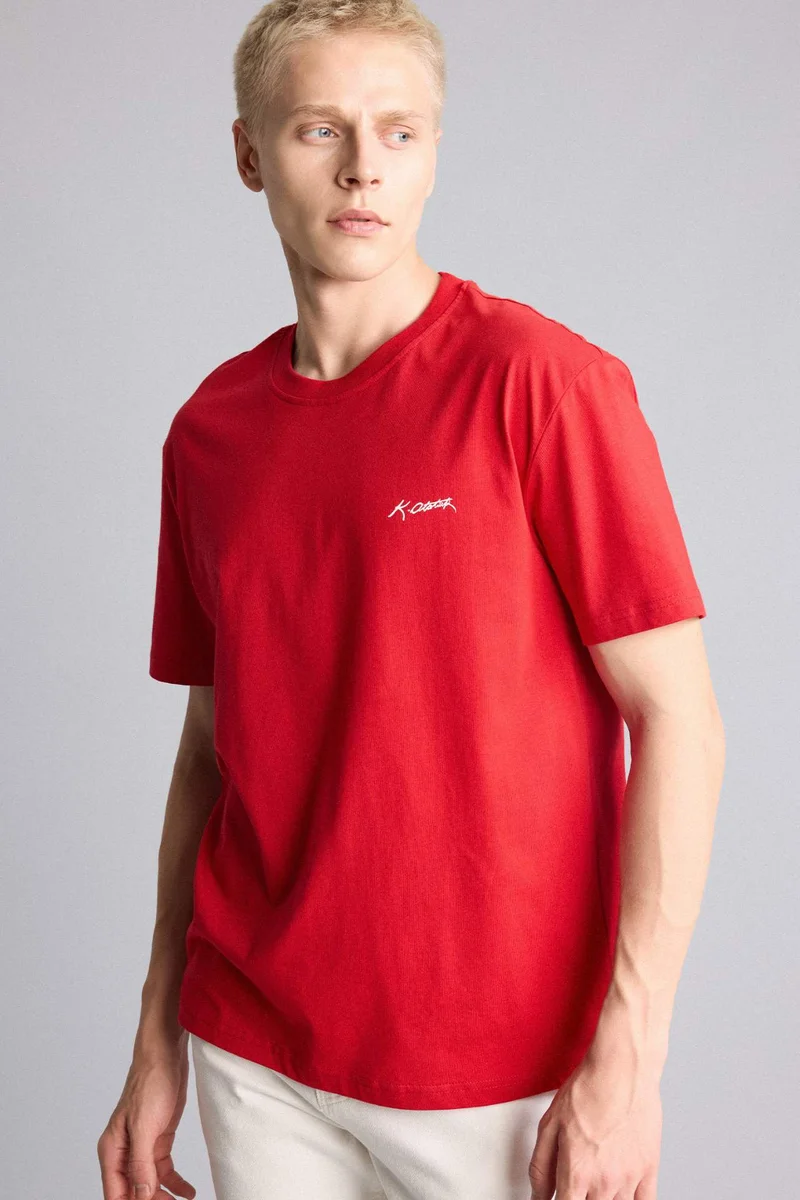 Regular Fit Crew Neck Slogan Pattern Short Sleeve T-Shirt