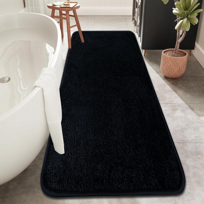 BLACK BATH MAT 120X50CM ABSORBENT BATHROOM MAT NON SLIP WASHABLE BATH MATS FOR BATHROOM SOFT MICROFIBER BATHROOM RUG