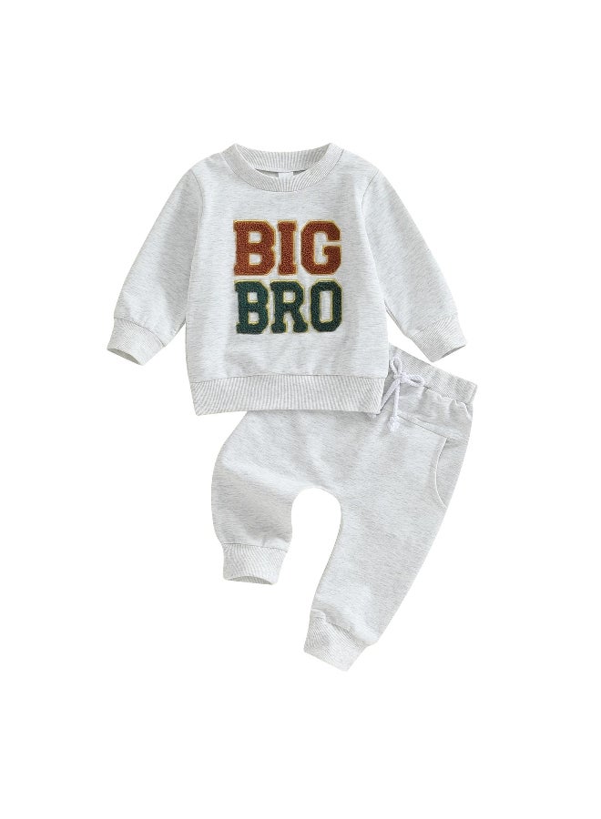 Toddler Boys Fall Outfits Letter Embroidery Crew Neck Long Sleeve Sweatshirts and Long Pants 2Pcs Clothes Set