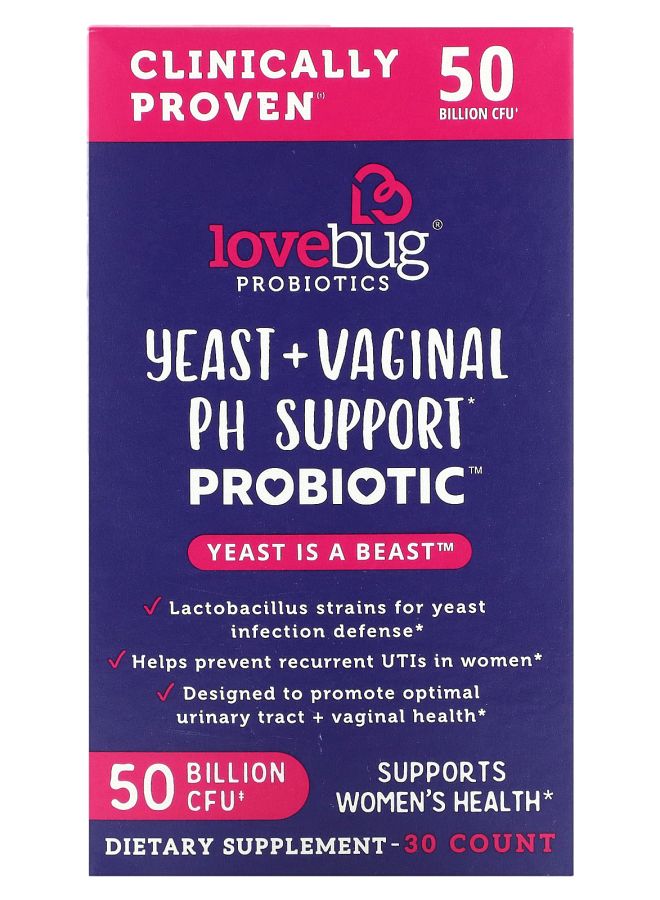 LoveBug Probiotics Yeast + Vaginal PH Support Probiotic 50 Billion CFU 30 Count