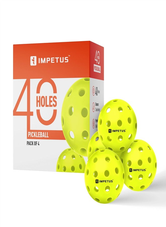 IMPETUS Outdoor Polymer Pickleball Balls - 40 Holes, Crack-Resistant TPE Build, Stable Flight & High Visibility for Competitive & Casual Play (Green, Pack of 4) - Image 1
