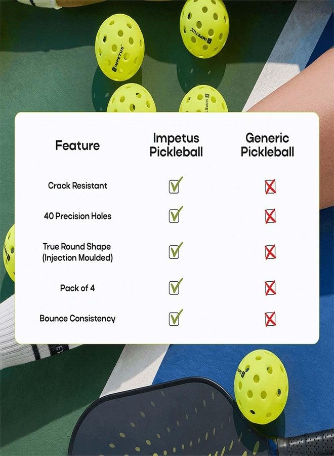IMPETUS Outdoor Polymer Pickleball Balls - 40 Holes, Crack-Resistant TPE Build, Stable Flight & High Visibility for Competitive & Casual Play (Green, Pack of 4) - Image 3