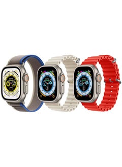 vesus Trail Loop strap Blue/Gray , Silicone Ocean Band Strap Pearl White and Silicone Ocean Band Strap Red for Apple Watch Ultra 8 49mm Set of 3 