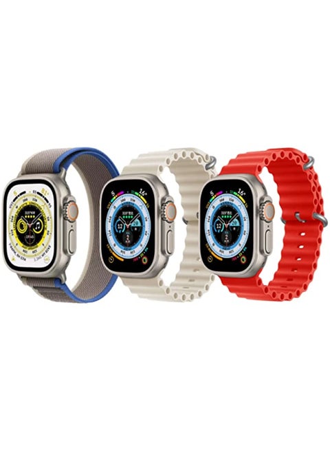 Trail Loop strap Blue/Gray , Silicone Ocean Band Strap Pearl White and Silicone Ocean Band Strap Red for Apple Watch Ultra 8 49mm Set of 3