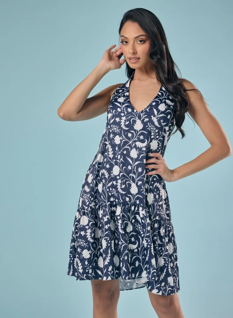 Zigzag Halter Neck Printed Mini Dress