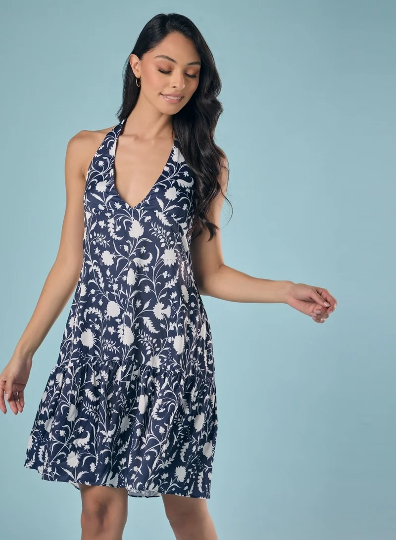 Zigzag Halter Neck Printed Mini Dress