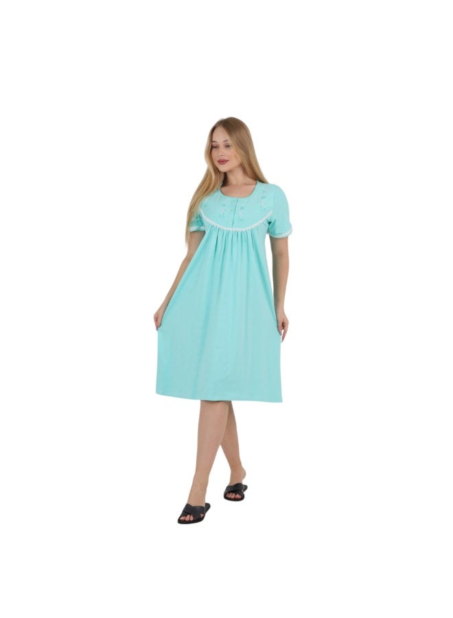 zecotex  Women’s Cotton Embroidered Nightgown – Elegant Short Sleeve Maxi Nightdress– Soft Breathable Loungewear & Sleepwear – Made in Egypt - Image 3