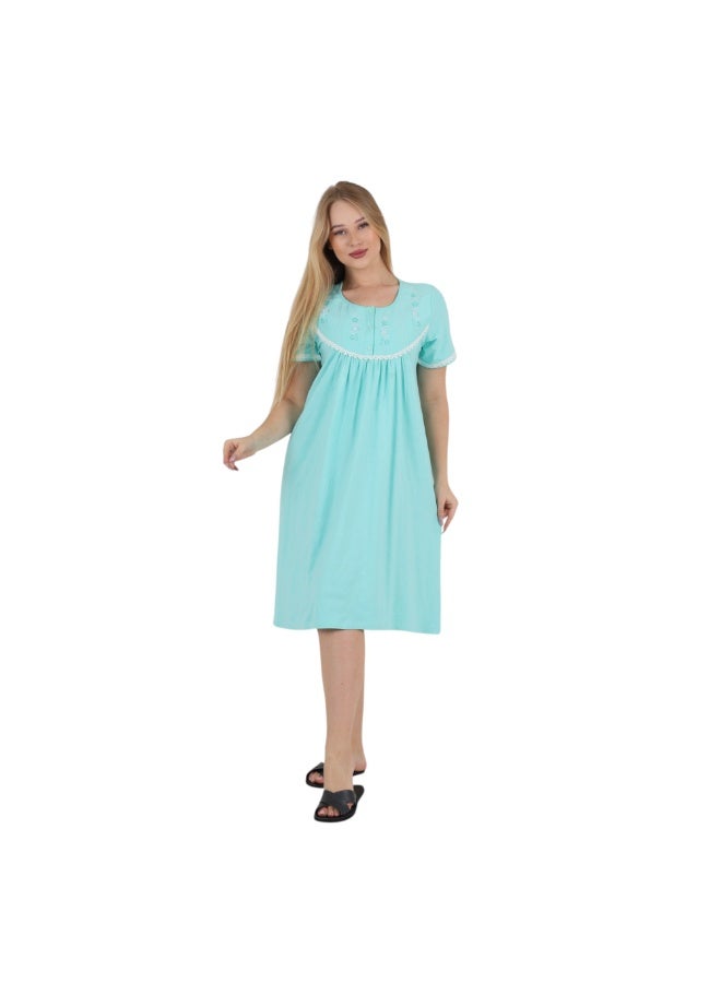 zecotex  Women’s Cotton Embroidered Nightgown – Elegant Short Sleeve Maxi Nightdress– Soft Breathable Loungewear & Sleepwear – Made in Egypt - Image 1