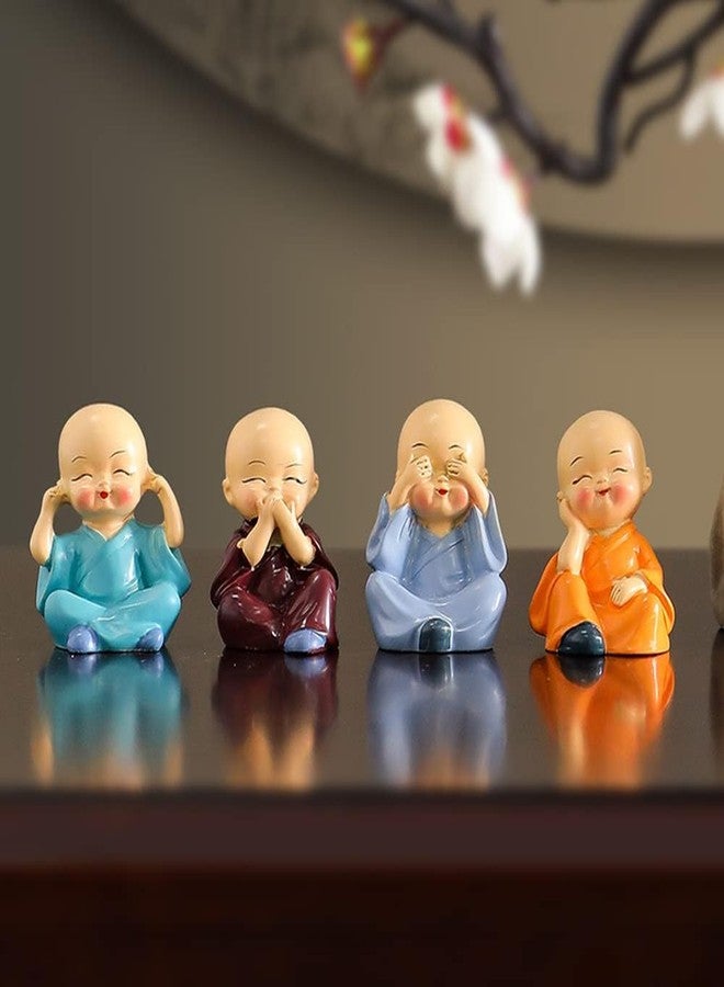 DEQUERA Monk Statue, 4pcs Resin Buddha Monk Figure, Cute Shaolin Boy for Home Car Decor, Collectible Gifts (Shaolin Monk) - Image 1