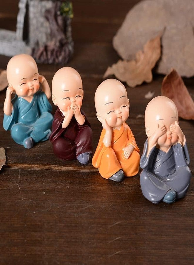 DEQUERA Monk Statue, 4pcs Resin Buddha Monk Figure, Cute Shaolin Boy for Home Car Decor, Collectible Gifts (Shaolin Monk) - Image 2