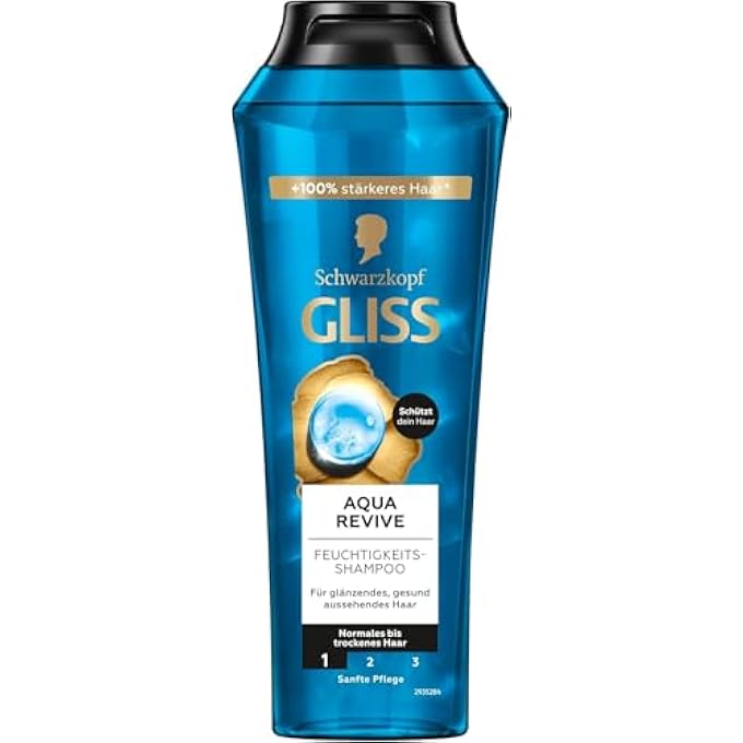 Gliss AQUA REVIVE SHAMPOO (250 ML), HAIR SHAMPOO WITH HYALURONIC AND SEAWEED, MOISTURISING SHAMPOO FOR NORMAL TO DRY HAIR