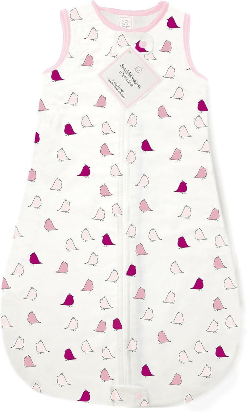SwaddleDesigns Cotton Sleeping Sack with 2-Way Zipper in Pastel Pink Little Chickies for 6-12 Months - Image 1