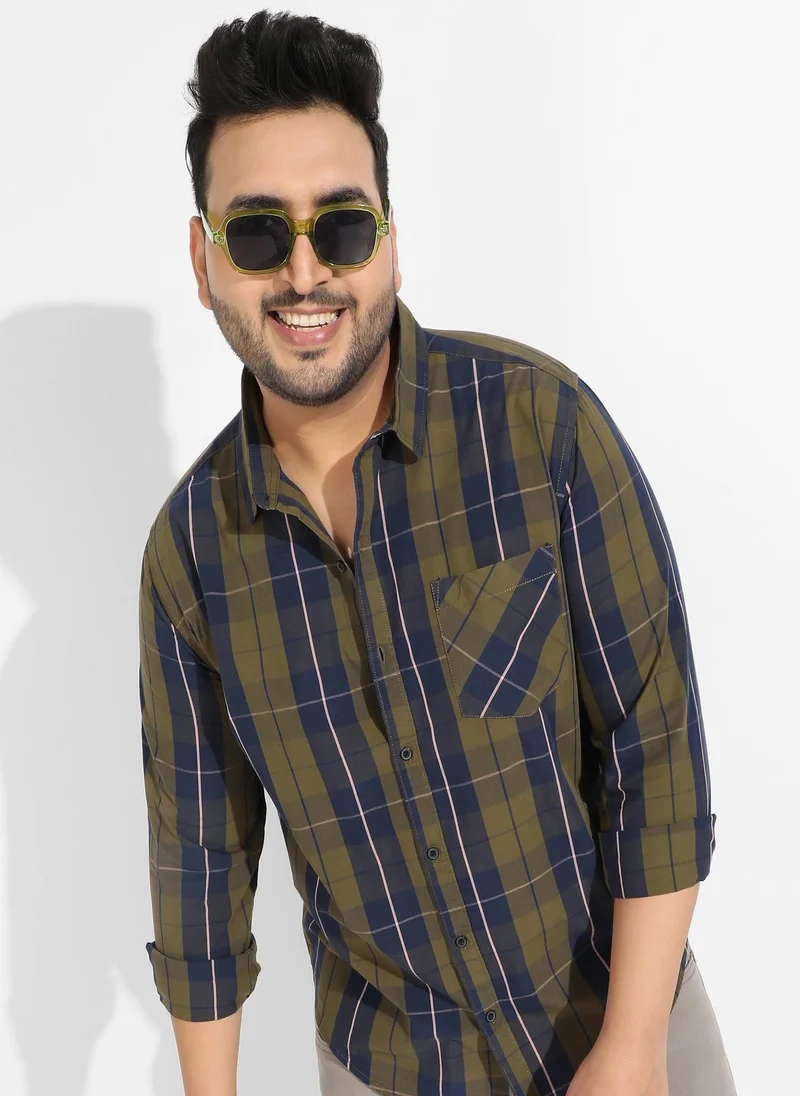 انستافاب بلس قميص رجالي كاروهات زيتوني إنستافاب بلس