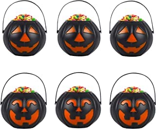 brown leaf JackOOLantern Halloween Large Pumpkin Buckets Trick or Treat Plastic Pumpkin Buckets 55x55 inches for Halloween Decoration 1 Orange 1 Black Pumpkin - Image 5