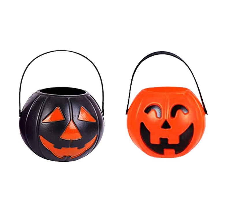 brown leaf JackOOLantern Halloween Large Pumpkin Buckets Trick or Treat Plastic Pumpkin Buckets 55x55 inches for Halloween Decoration 1 Orange 1 Black Pumpkin - Image 1