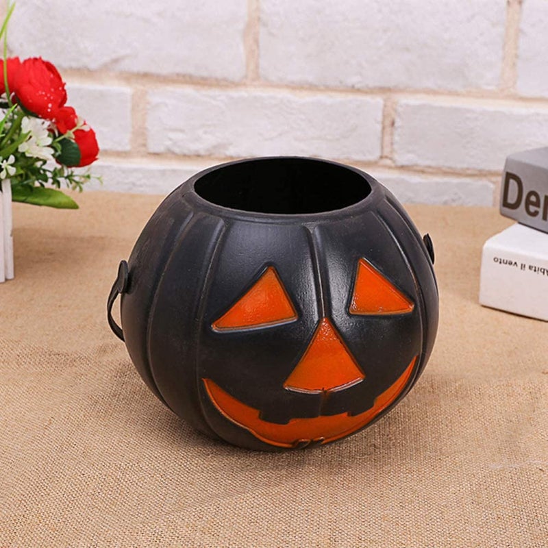 brown leaf JackOOLantern Halloween Large Pumpkin Buckets Trick or Treat Plastic Pumpkin Buckets 55x55 inches for Halloween Decoration 1 Orange 1 Black Pumpkin - Image 2