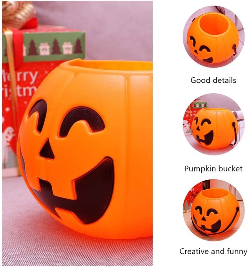 brown leaf JackOOLantern Halloween Large Pumpkin Buckets Trick or Treat Plastic Pumpkin Buckets 55x55 inches for Halloween Decoration 1 Orange 1 Black Pumpkin - Image 4