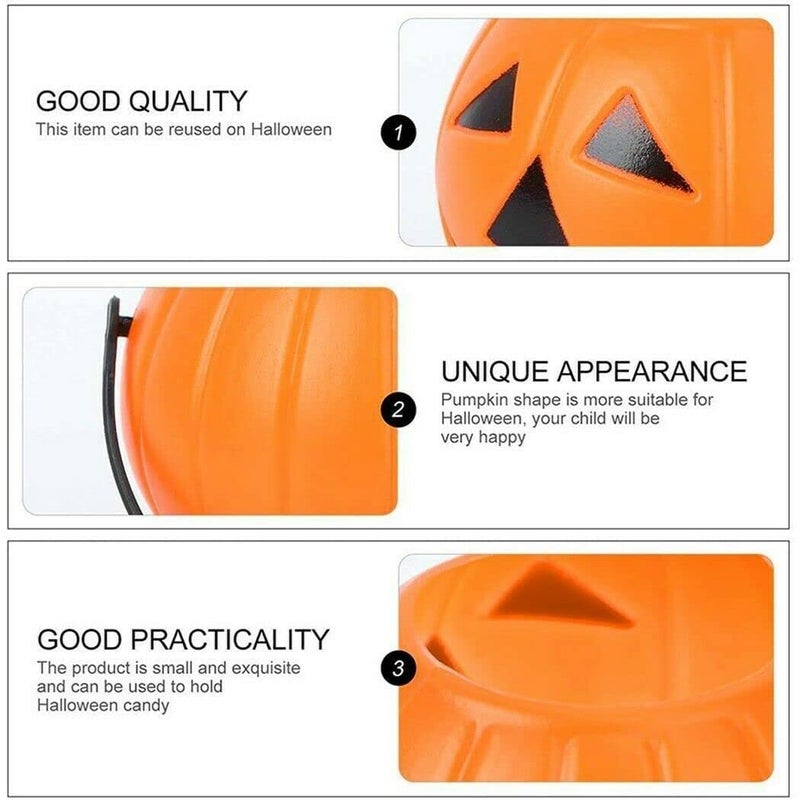 brown leaf JackOOLantern Halloween Large Pumpkin Buckets Trick or Treat Plastic Pumpkin Buckets 55x55 inches for Halloween Decoration 1 Orange 1 Black Pumpkin - Image 3