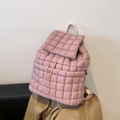 MOCA Quilted Puffer 18L Backpack, Nylon Puffy Casual Girls Womens Backpack With 2 Compartments, Lightweight Hiking Gym Daypack Preppy Travel Bag with Adjustable Top Flap Drawstring (Lilac Fog) - Image 4