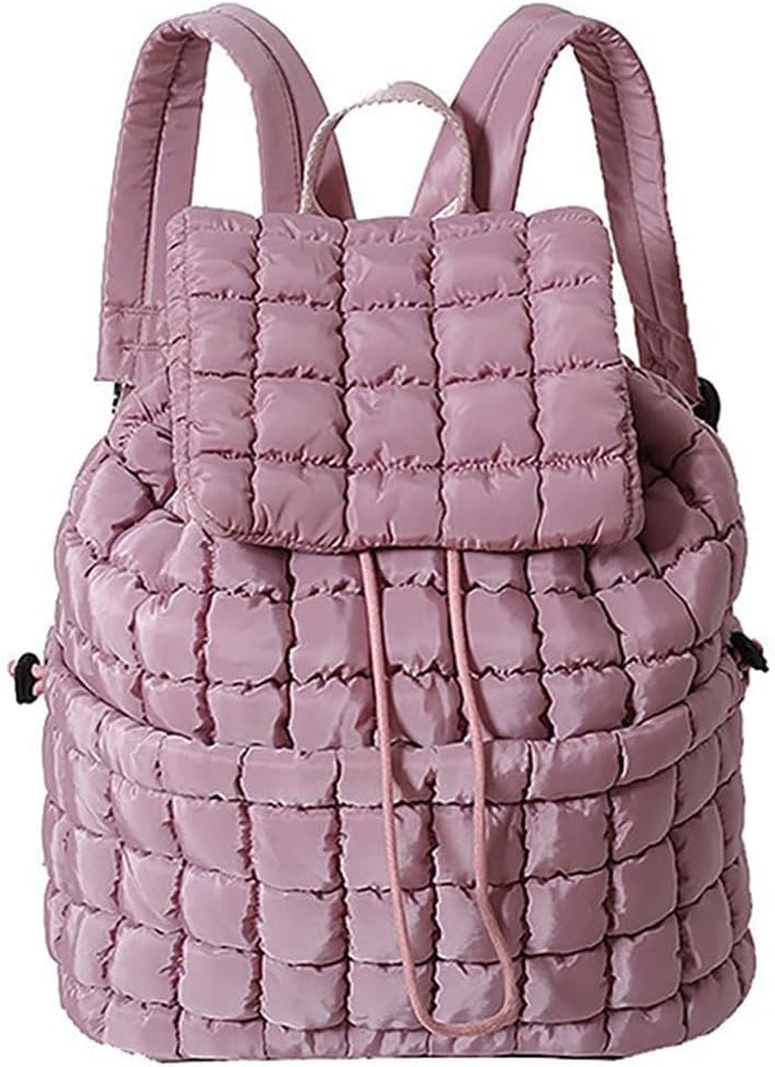 MOCA Quilted Puffer 18L Backpack, Nylon Puffy Casual Girls Womens Backpack With 2 Compartments, Lightweight Hiking Gym Daypack Preppy Travel Bag with Adjustable Top Flap Drawstring (Lilac Fog) - Image 1