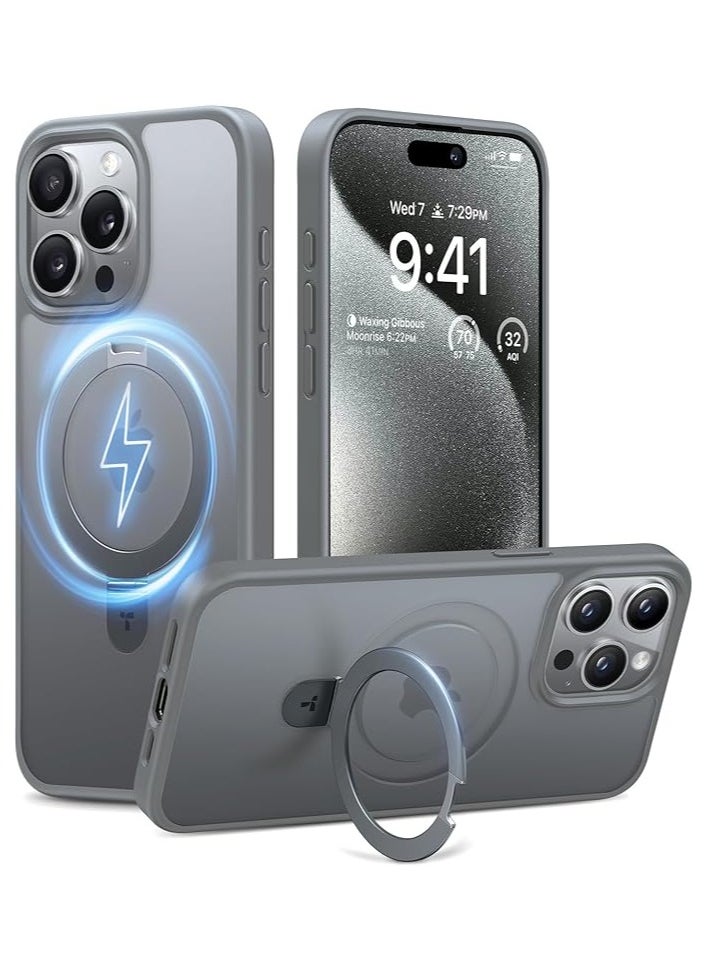 TORRAS Magnetic Ostand for iPhone 15 Pro Max Case 6.7 inch, [Mil-Grade  Drop Tested][Compatible with MagSafe][Built in Kickstand] Translucent Slim Back Soft Edge, Frost Grey  - Image 1