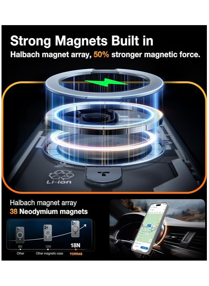 TORRAS Magnetic Ostand for iPhone 15 Pro Max Case 6.7 inch, [Mil-Grade  Drop Tested][Compatible with MagSafe][Built in Kickstand] Translucent Slim Back Soft Edge, Frost Grey  - Image 3