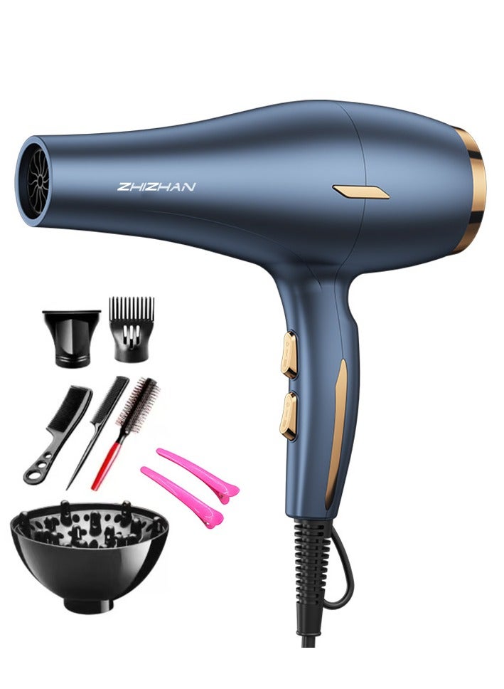 ZHIZHAN ZHIZHAN professional hair dryer 2400W AC motor quick drying salon hair dryer set of 8 pieces, with 2 speed and 3 heating settings, equipped with diffuser nozzle concentrator comb, suitable for male and female use,  - Image 1