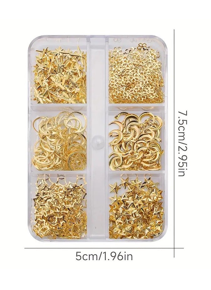 LANGMANNI - 550-Piece Hypoallergenic 3D Metal Nail Art Studs Set - Golden Charms, Moon, Star, and Flower Shapes for DIY Nail Decoration and Jewelry Crafting - Image 1