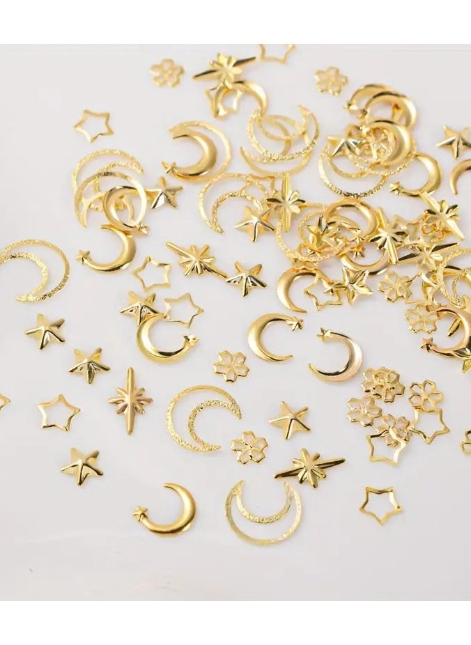 LANGMANNI - 550-Piece Hypoallergenic 3D Metal Nail Art Studs Set - Golden Charms, Moon, Star, and Flower Shapes for DIY Nail Decoration and Jewelry Crafting - Image 1