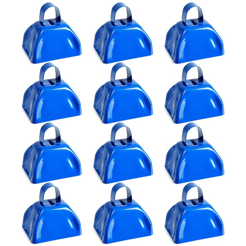BLUE PANDA 3-Inch Cowbells with Handle - Stadium Cheering & Cow Bells for Sporting Events - Metal Noise Makers for Meetings - Football Noise Makers - Blue Cowbells - Pack of 12 - Image 1