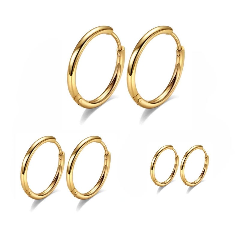Vishoca Surgical Stainless Steel Thin Hoop Earrings 6mm/8mm/10mm Small Huggie Hoop Earrings for Women and Men (E: Gold (Diameter 6mm/8mm/10mm),3 Pairs) - Image 5