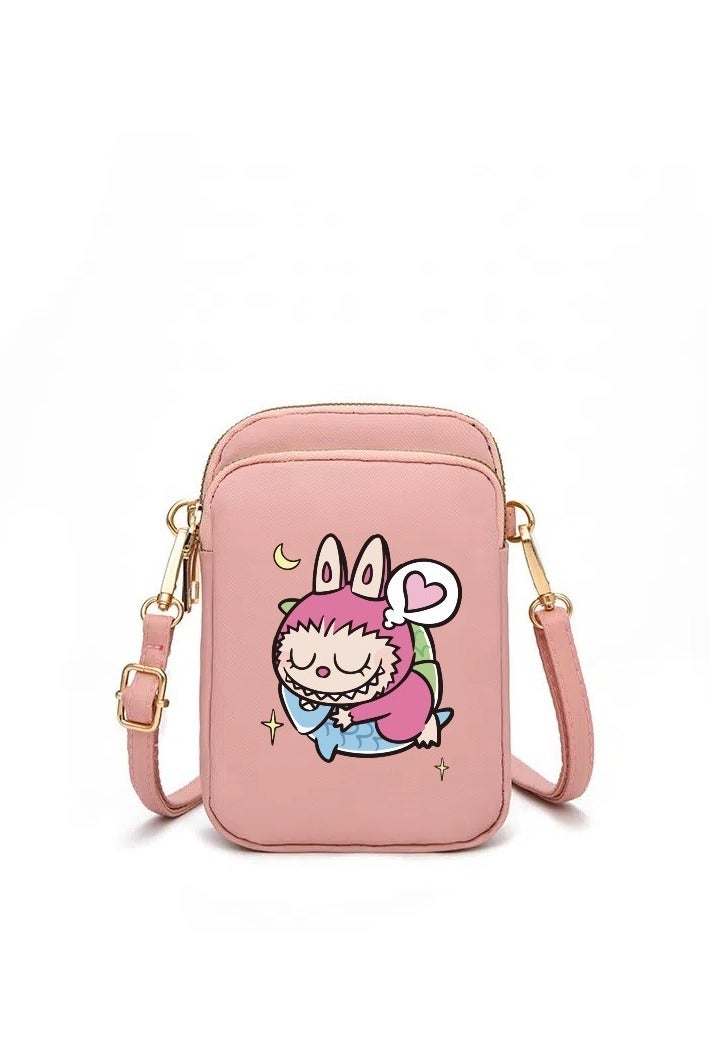 general Labubu cartoon print small square bag mini mobile phone bag casual simple shoulder bag - Image 1