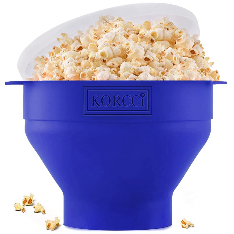 The Original Korcci Microwaveable Silicone Popcorn Popper Microwave Popcorn Popper Collapsible Microwave Popcorn Maker Bowl No Oil Required Use In Microwave Dishwasher Safe Blue