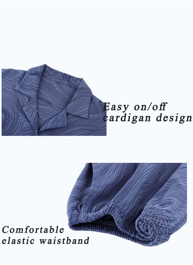 Generic - 3-Piece Men's Pajama Set T-Shirt Cotton Short Sleeved Short Pants  And Long Pants Sets  Sleepwear Nightgown Male Loose Spring Summer Thin Loungewear Home Clothes Blue - Image 1