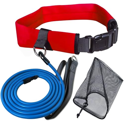 UCEDER Swim Tether Stationary Swimming,Swim Resistance Belt, Swim Bungee Training Belt, Pool Swim Trainer Belt Harness,Great for Swim Training & Exercise（Red - Image 1
