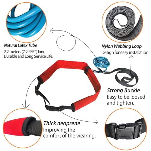 UCEDER Swim Tether Stationary Swimming,Swim Resistance Belt, Swim Bungee Training Belt, Pool Swim Trainer Belt Harness,Great for Swim Training & Exercise（Red - Image 3