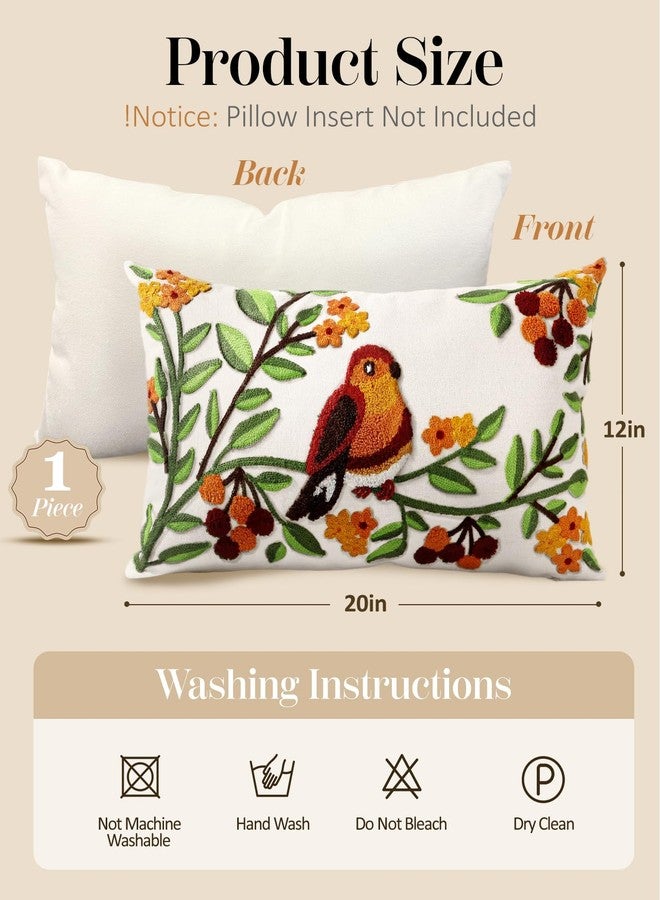 Kokaaee Embroidered Throw Pillow Covers - 20x12 Decorative Pillow Covers with Zipper Aesthetic Cute Design Boho Summer Throw Pillowcases for Couch Sofa Bed Indoor, Tree Bird - Image 4