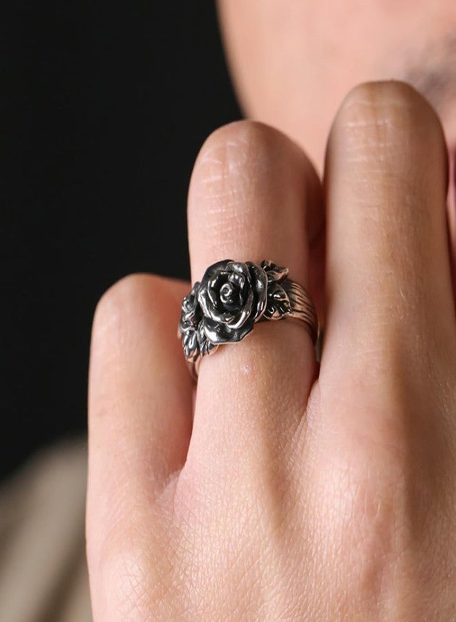 OIDIMS Retro Rose Flower Open Ring for Women Men Vintage Blossom Punk Adjustable Extendable Rings Comfort Fit Band Personalized Trendy Statement Cuff Ring Unisex Gift Gifts Xmas - Image 3
