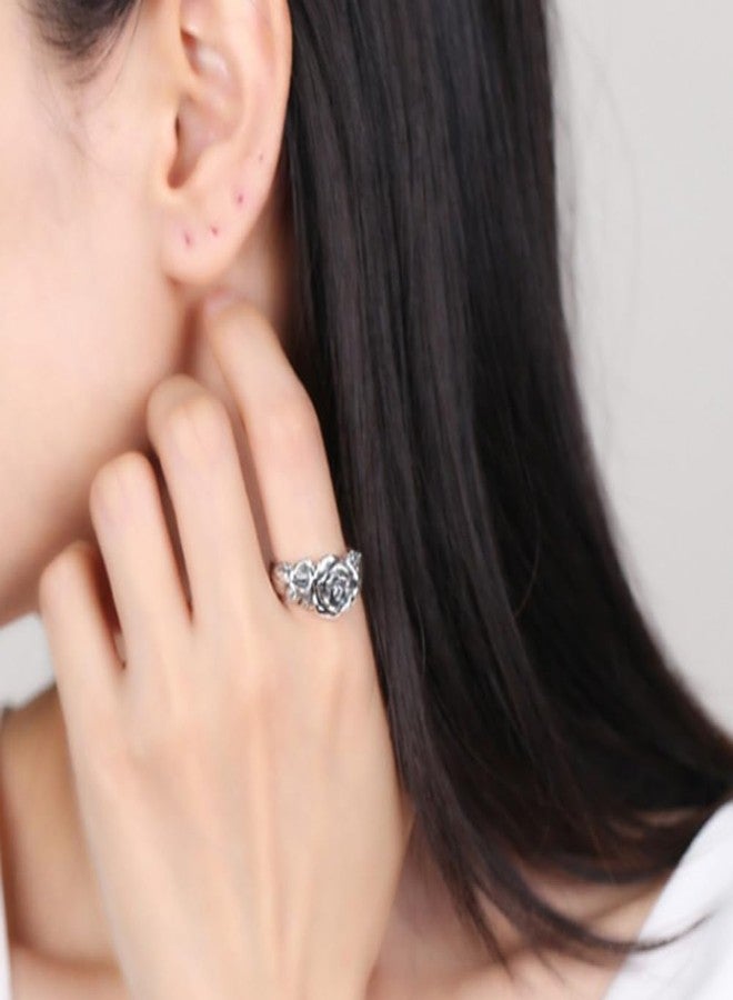 OIDIMS Retro Rose Flower Open Ring for Women Men Vintage Blossom Punk Adjustable Extendable Rings Comfort Fit Band Personalized Trendy Statement Cuff Ring Unisex Gift Gifts Xmas - Image 4