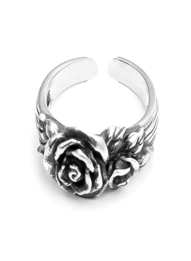 OIDIMS Retro Rose Flower Open Ring for Women Men Vintage Blossom Punk Adjustable Extendable Rings Comfort Fit Band Personalized Trendy Statement Cuff Ring Unisex Gift Gifts Xmas - Image 1