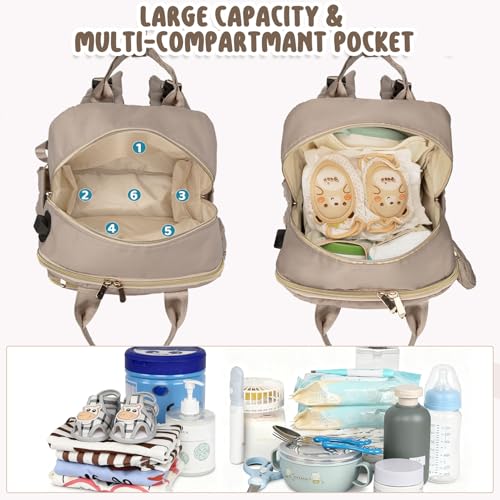 CandyHome Diaper Bag Backpack Waterproof Stylish Baby Bag with Changing Pad Large Capacity Travel Essentials Baby Diaper Bag with USB Port Stroller Straps Pacifier Case Khaki - Image 3