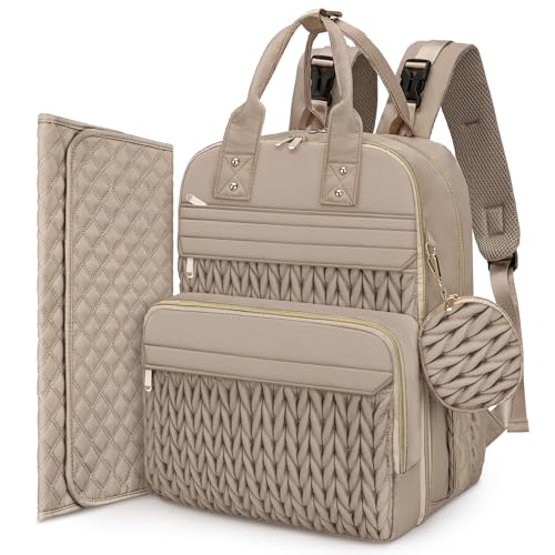 CandyHome Diaper Bag Backpack Waterproof Stylish Baby Bag with Changing Pad Large Capacity Travel Essentials Baby Diaper Bag with USB Port Stroller Straps Pacifier Case Khaki - Image 1