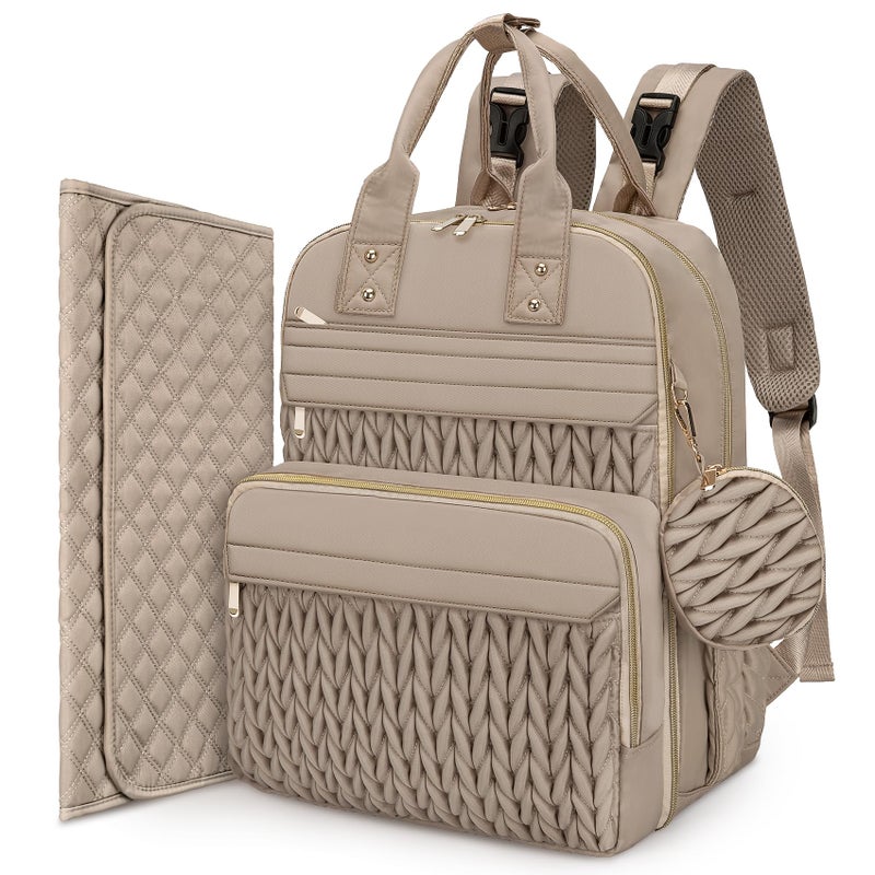 CandyHome Diaper Bag Backpack Waterproof Stylish Baby Bag with Changing Pad Large Capacity Travel Essentials Baby Diaper Bag with USB Port Stroller Straps Pacifier Case Khaki - Image 2