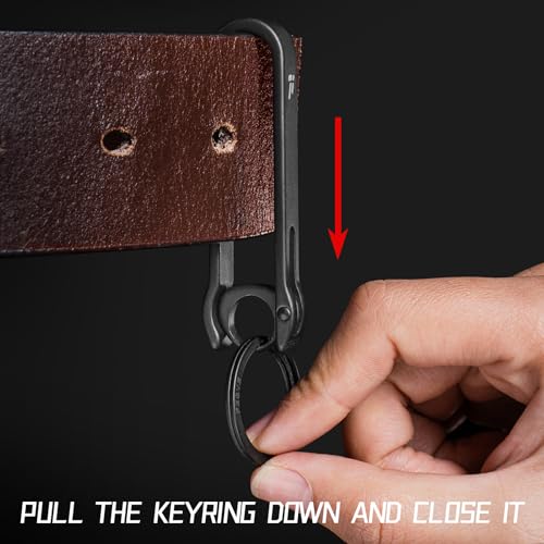 FEGVE Titanium Key Belt Clip, Carabiner Keychain Clip with Key Ring for Pants and Purse - Black - Image 4